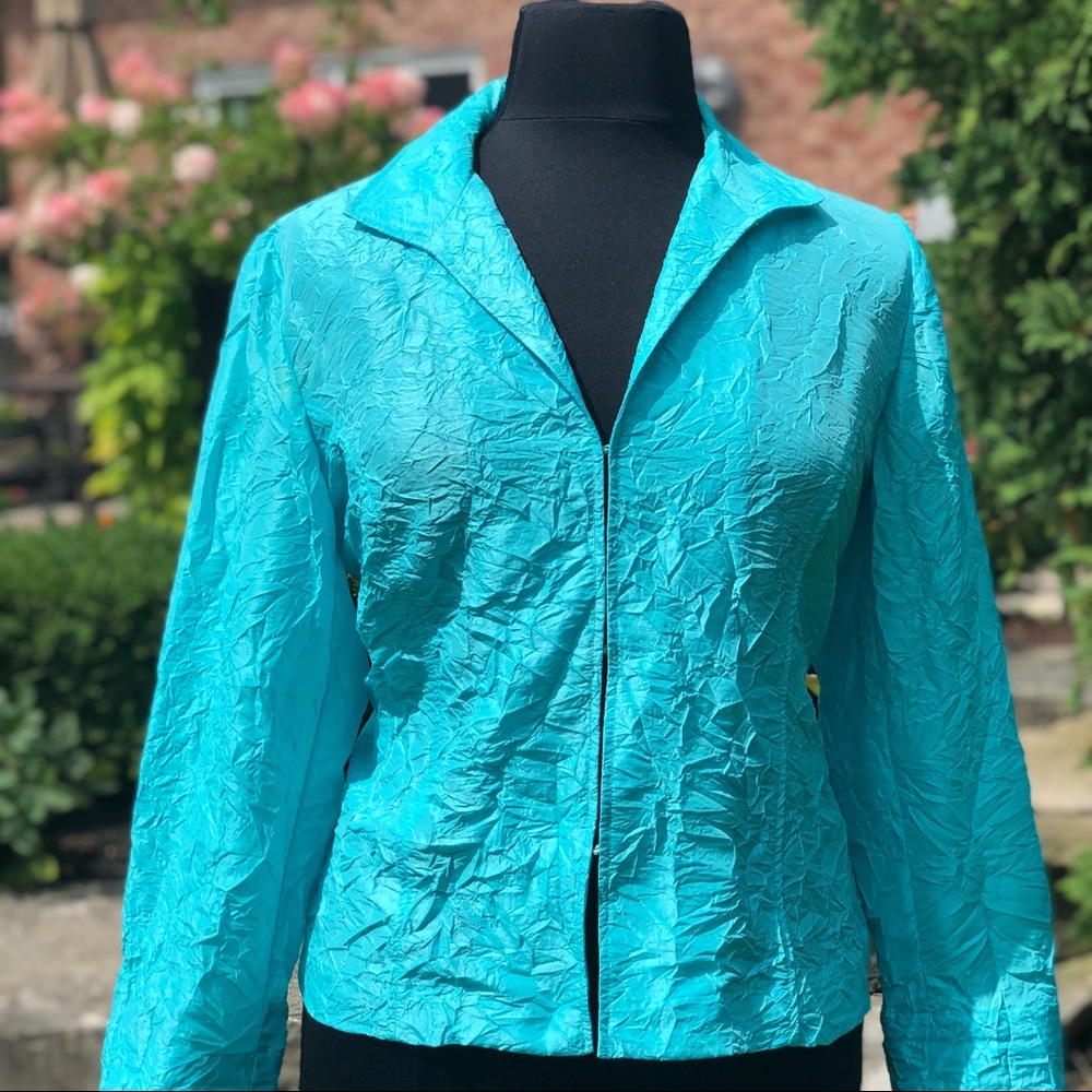 Chico’s Crinkle Aqua Blue Blazer
